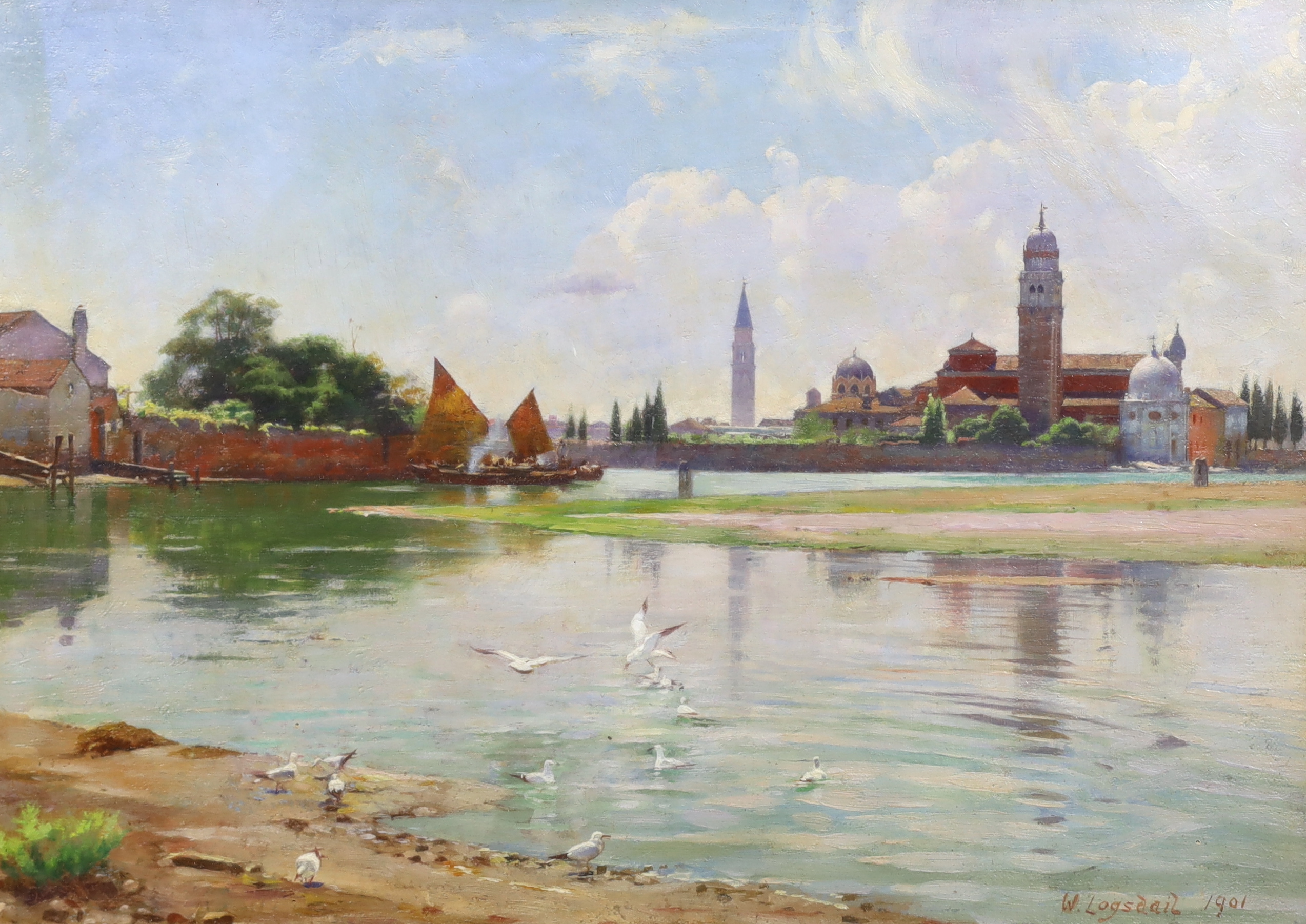 Williams Logsdail (English, 1859-1944), 'San Michiele, Venice', oil on mill board, 24 x 35cm